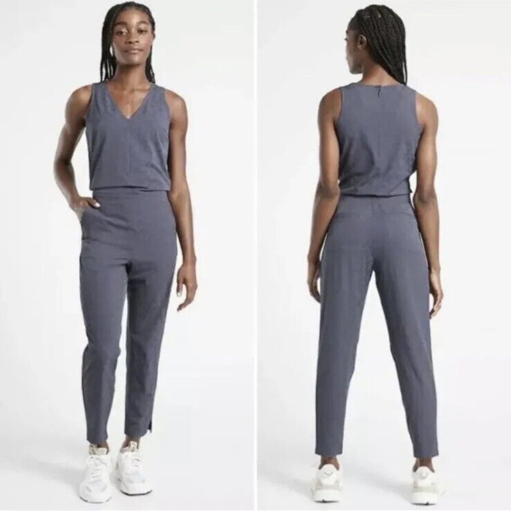 Athleta Women's Brooklyn Textured Jumpsuit in Animal Medieval Violet 4 tall 4t